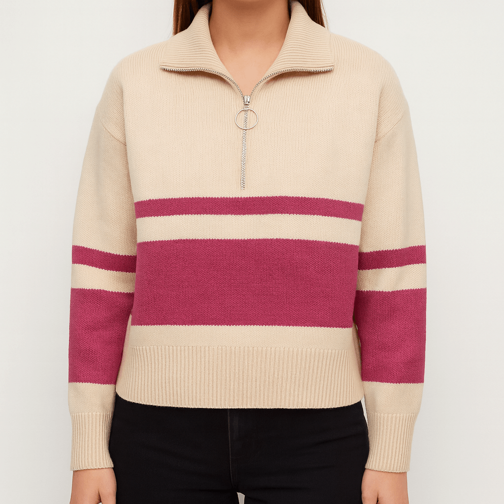 Bellmont | Striped quarter zip pullover sweater