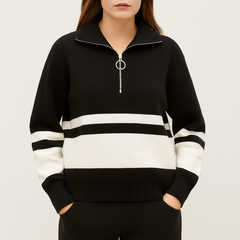 Bellmont | Striped quarter zip pullover sweater