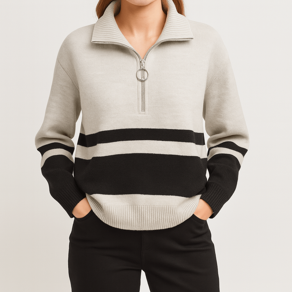 Bellmont | Striped quarter zip pullover sweater
