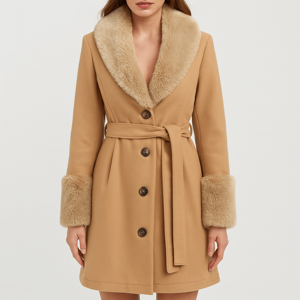 Bellmont | Tailored wool blend trench coat with faux fur collar